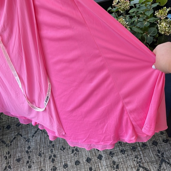 Ieena x Mac Duggal - Candy Pink Jersey Sleeveless Side Ruched Slit Gown Size 4 - Picture 10 of 17